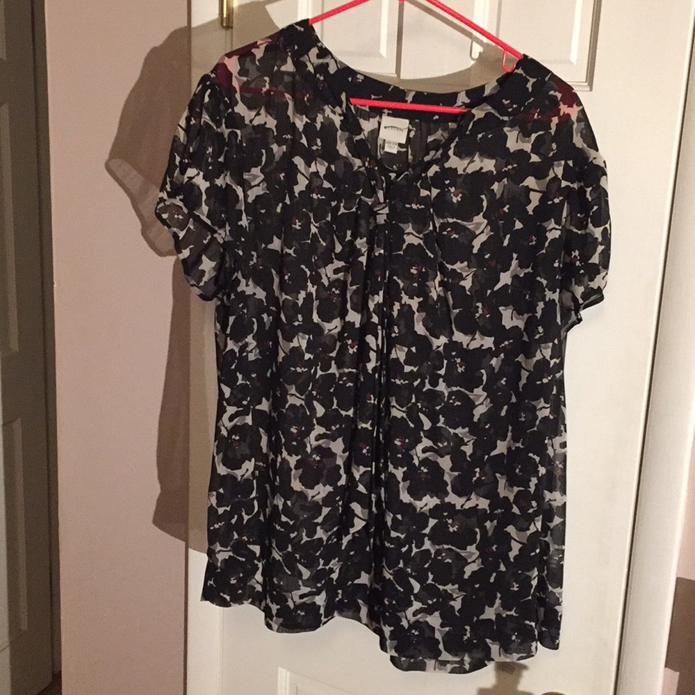 Merona Multi-Color Short Sleeve Mock Tie Blouse